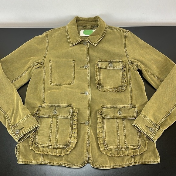 Anthropologie Olive Green Patch Ruffle Pockets Size Small Jacket - Picture 15 of 15